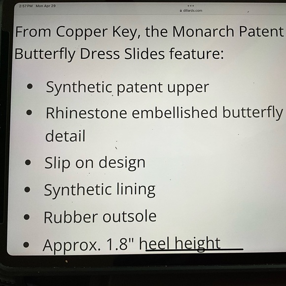 Copper Key Monarch Patent Rhinestone Butterfly Dress slides, size 9M, NWT, NEW!! - Picture 4 of 4
